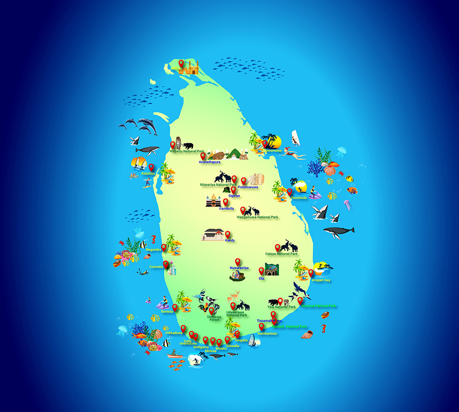 Sri Lanka Tourist Destinations Map
